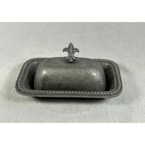 Vintage IHI Pewter 8" Butter Dish with Lid and Handle, Decorative, Ornate